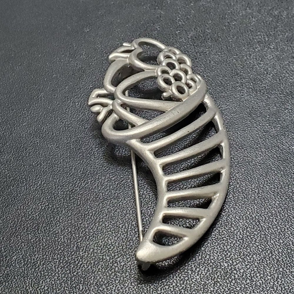 Silver Tone Fall Cornucopia Brooch - image 3